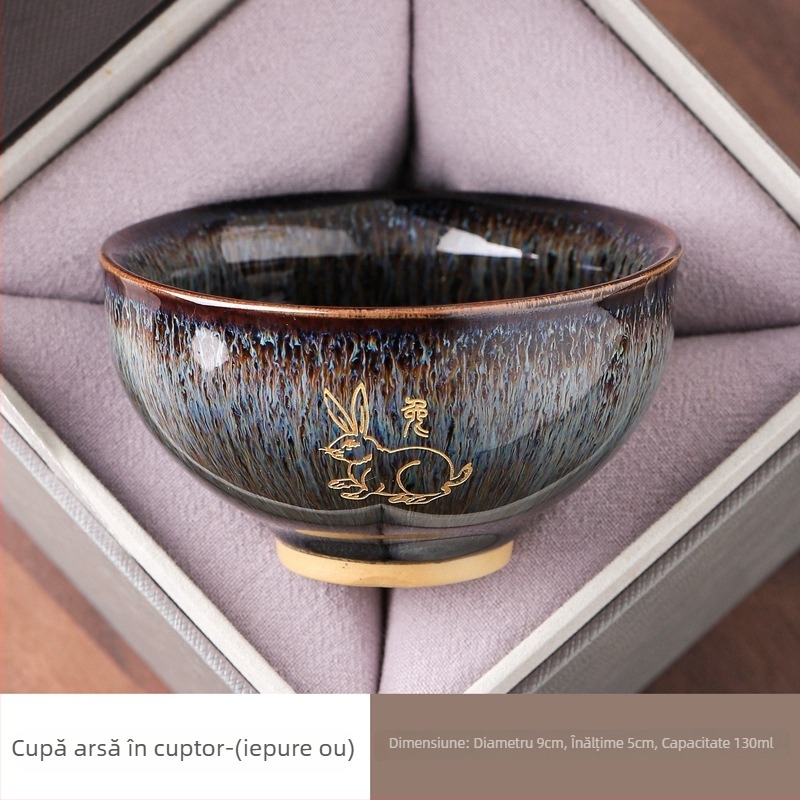 Ceșcuță de ceai Kung Fu cu douăsprezece zodii, gravată pentru utilizare personală, ceașcă ceramică cu glazură Jian kiln