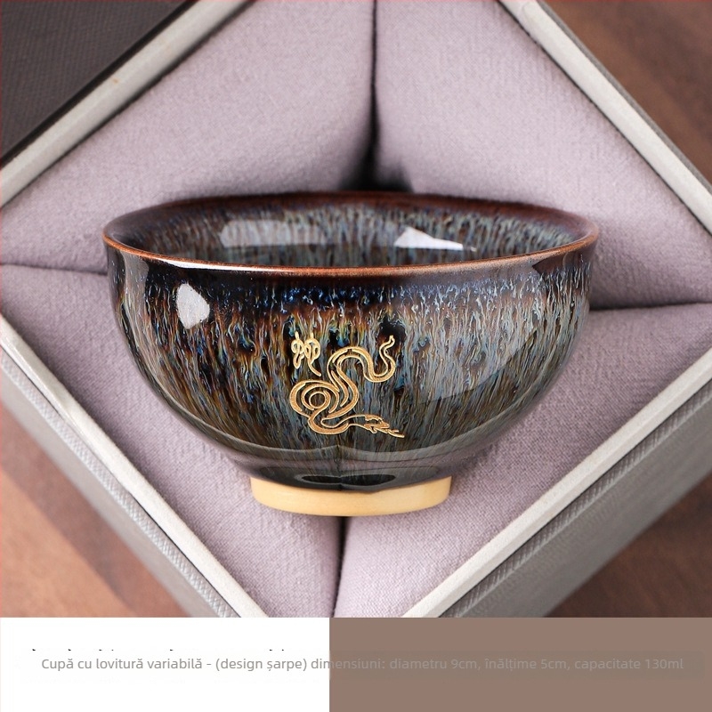 Ceșcuță de ceai Kung Fu cu douăsprezece zodii, gravată pentru utilizare personală, ceașcă ceramică cu glazură Jian kiln