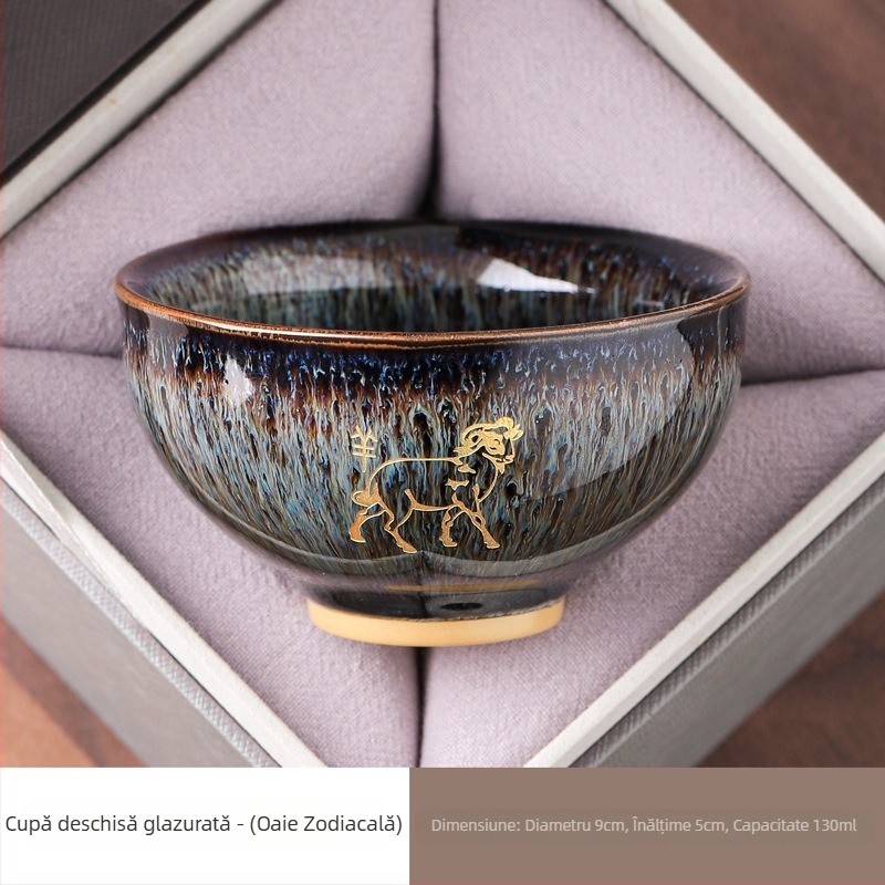 Ceșcuță de ceai Kung Fu cu douăsprezece zodii, gravată pentru utilizare personală, ceașcă ceramică cu glazură Jian kiln