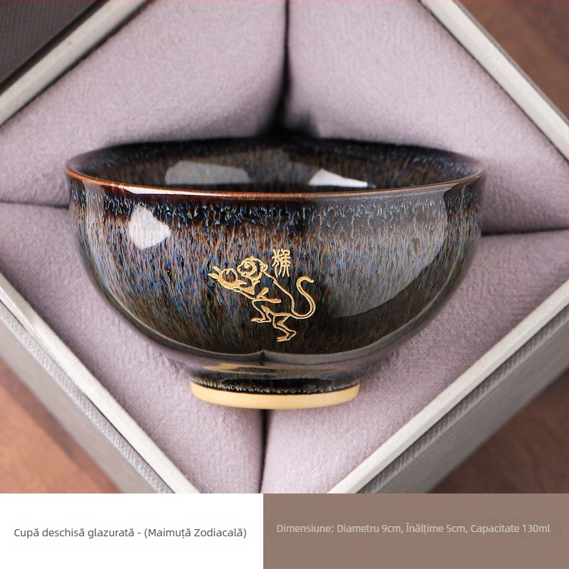 Ceșcuță de ceai Kung Fu cu douăsprezece zodii, gravată pentru utilizare personală, ceașcă ceramică cu glazură Jian kiln