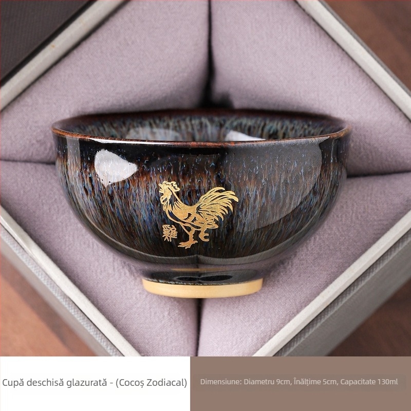 Ceșcuță de ceai Kung Fu cu douăsprezece zodii, gravată pentru utilizare personală, ceașcă ceramică cu glazură Jian kiln