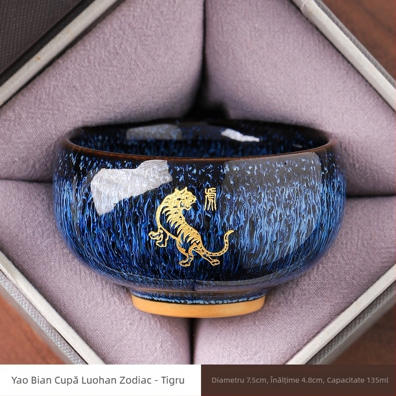 Ceșcuță de ceai Kung Fu cu douăsprezece zodii, gravată pentru utilizare personală, ceașcă ceramică cu glazură Jian kiln