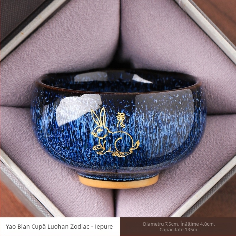 Ceșcuță de ceai Kung Fu cu douăsprezece zodii, gravată pentru utilizare personală, ceașcă ceramică cu glazură Jian kiln