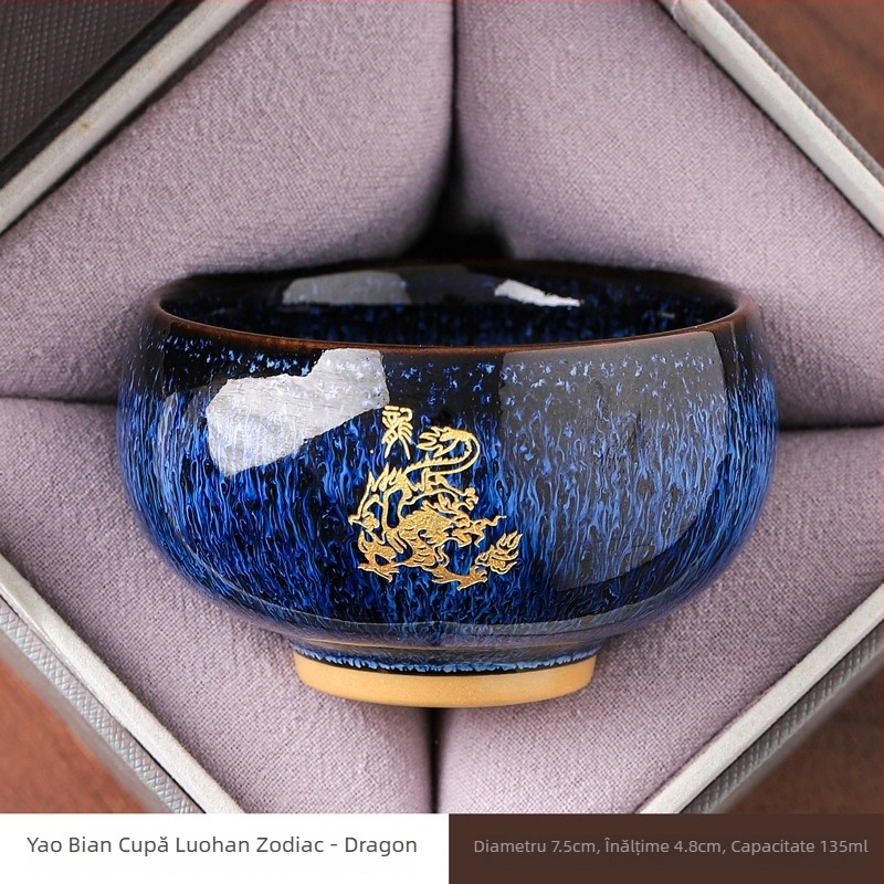 Ceșcuță de ceai Kung Fu cu douăsprezece zodii, gravată pentru utilizare personală, ceașcă ceramică cu glazură Jian kiln