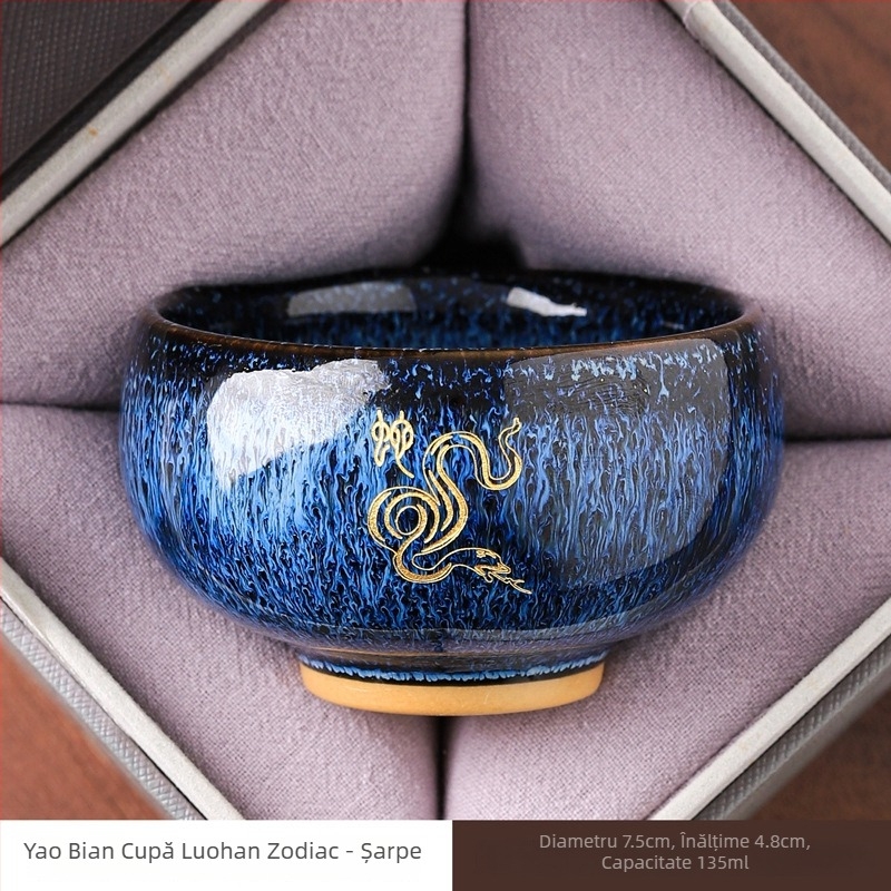 Ceșcuță de ceai Kung Fu cu douăsprezece zodii, gravată pentru utilizare personală, ceașcă ceramică cu glazură Jian kiln