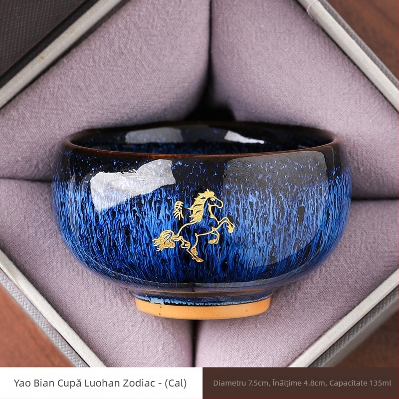 Ceșcuță de ceai Kung Fu cu douăsprezece zodii, gravată pentru utilizare personală, ceașcă ceramică cu glazură Jian kiln
