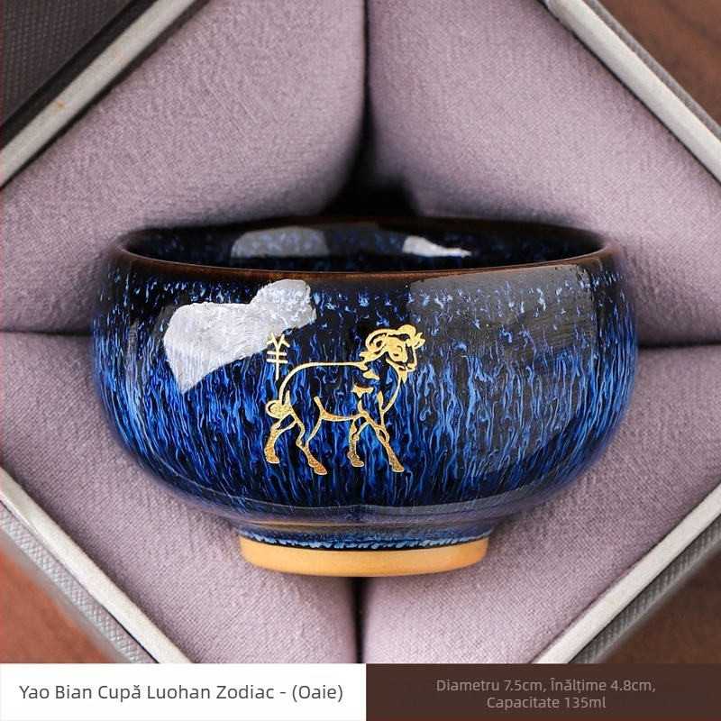 Ceșcuță de ceai Kung Fu cu douăsprezece zodii, gravată pentru utilizare personală, ceașcă ceramică cu glazură Jian kiln