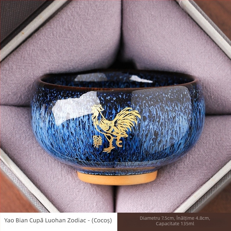 Ceșcuță de ceai Kung Fu cu douăsprezece zodii, gravată pentru utilizare personală, ceașcă ceramică cu glazură Jian kiln