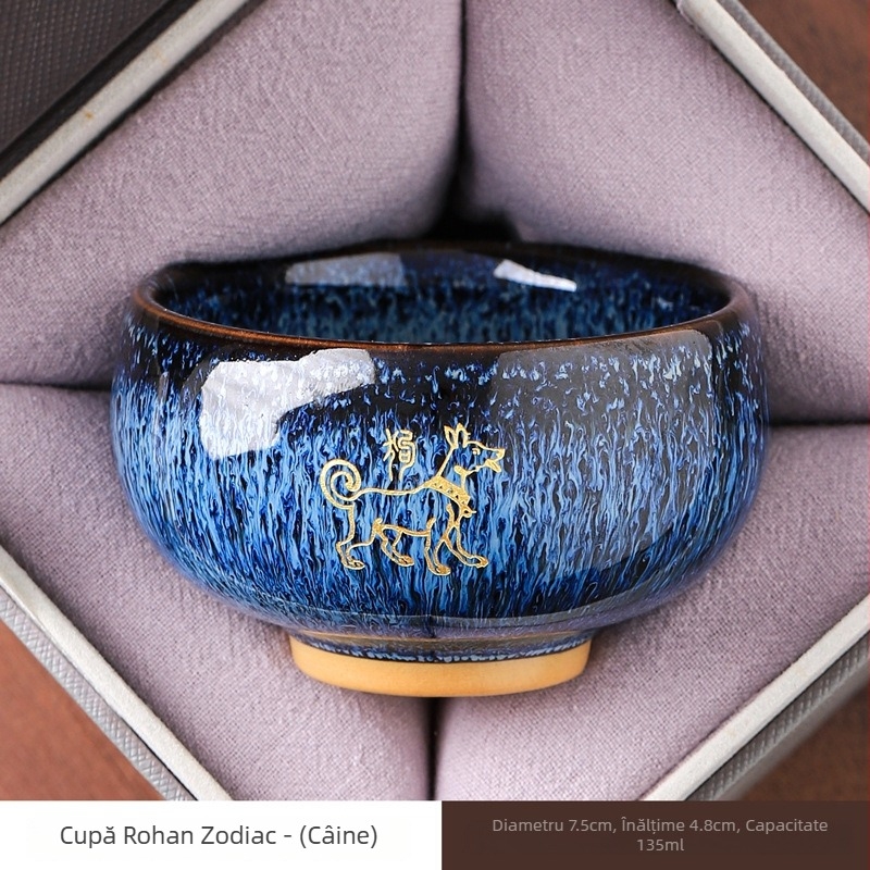 Ceșcuță de ceai Kung Fu cu douăsprezece zodii, gravată pentru utilizare personală, ceașcă ceramică cu glazură Jian kiln