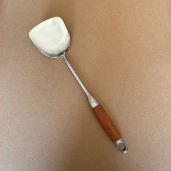 Set spatule din oțel inoxidabil cu mânere din lemn, de calitate alimentară, mâner lung pentru gătit la temperaturi înalte