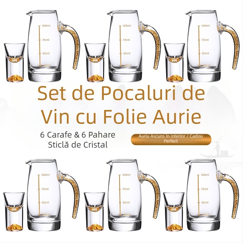 Set de pahare pentru vin alb în stil chinezesc, cu foiță de aur și cristal, pahare mici de degustare