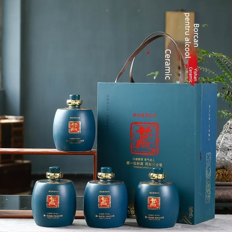 Sticlă de vin ceramică Jingdezhen cu capac sigilat - stil antic, recipient pentru vin alb, disponibile în 1 kg, 1,5 kg și 2,5 kg