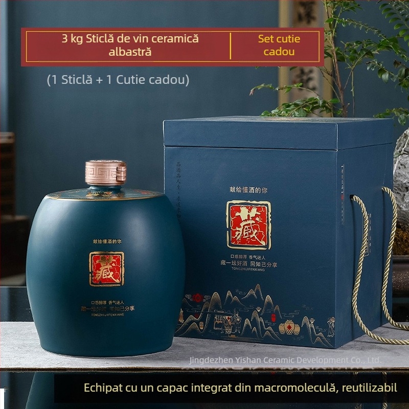 Sticlă de vin ceramică Jingdezhen cu capac sigilat - stil antic, recipient pentru vin alb, disponibile în 1 kg, 1,5 kg și 2,5 kg