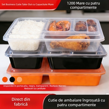 Cutie de prânz de unică folosință din plastic, dreptunghiulară, cu mai multe compartimente pentru mâncare la pachet