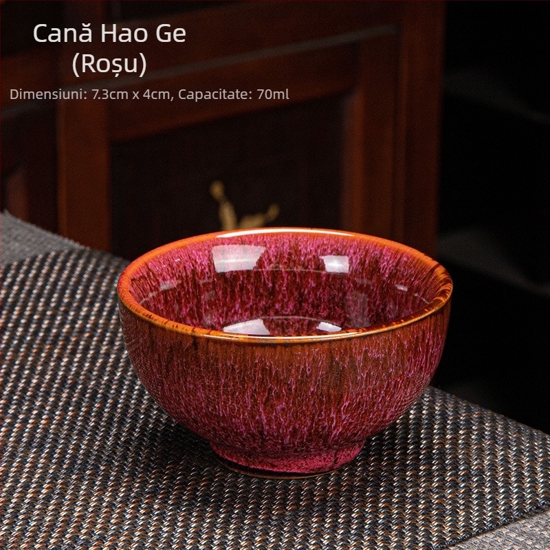 Ceșcuță de ceai din porțelan, pentru o singură ceașcă, cu glazură Tianmu și finisaj cu fisuri de gheață, nuanță nisip aurie; accesorii Gongfu pentru ceai