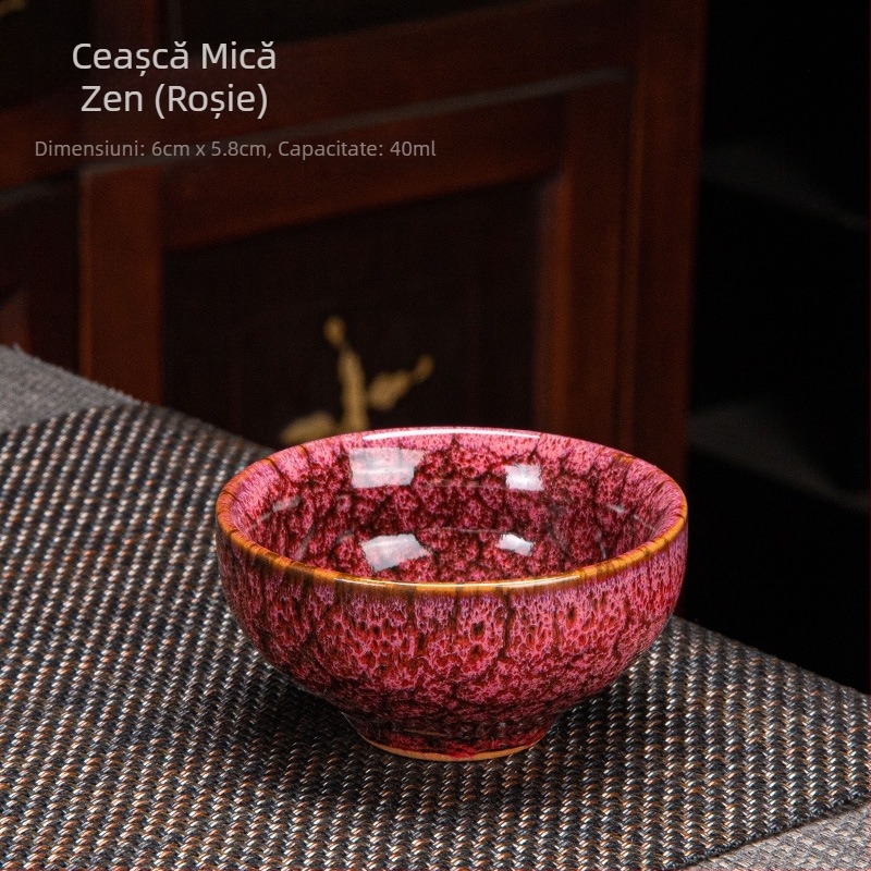 Ceșcuță de ceai din porțelan, pentru o singură ceașcă, cu glazură Tianmu și finisaj cu fisuri de gheață, nuanță nisip aurie; accesorii Gongfu pentru ceai