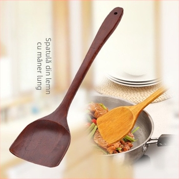 Spatula de bucătărie din lemn, mâner lung, ustensil de gătit din lemn natural, potrivit pentru tigăi antiaderente