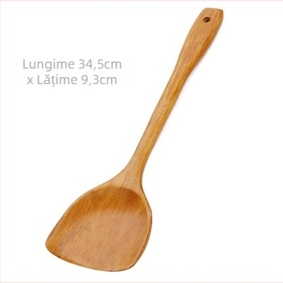 Spatula de bucătărie din lemn, mâner lung, ustensil de gătit din lemn natural, potrivit pentru tigăi antiaderente