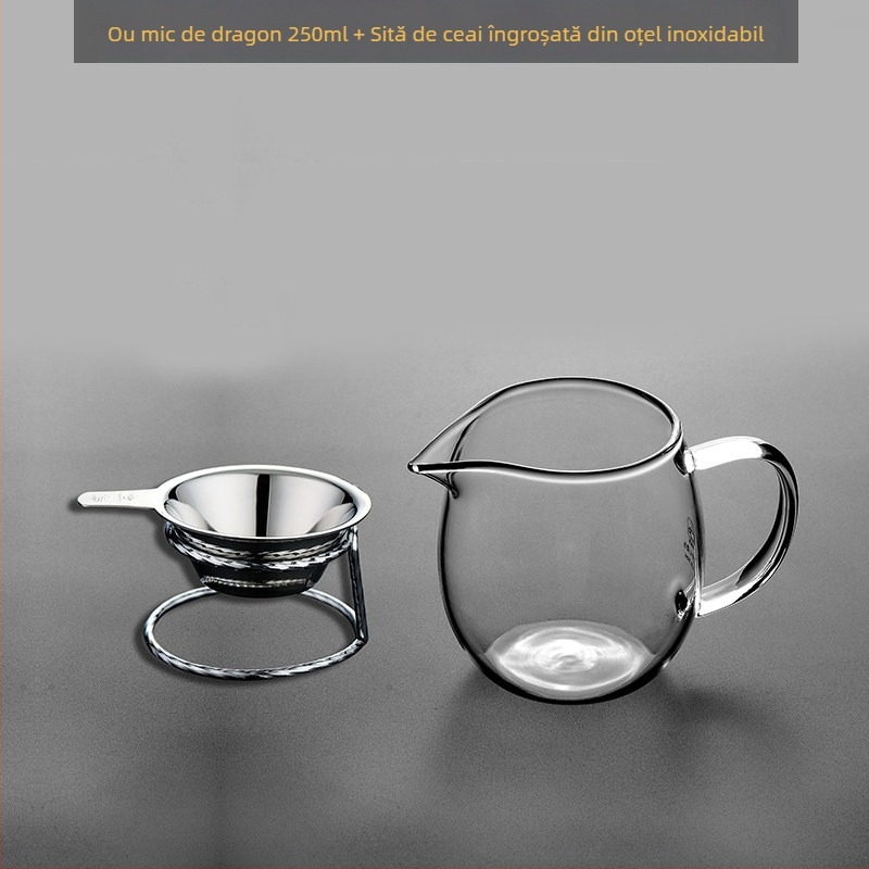 Set de ceai din sticlă groasă, rezistentă la căldură, cu separator și strecurătoare, transparent pentru uz casnic
