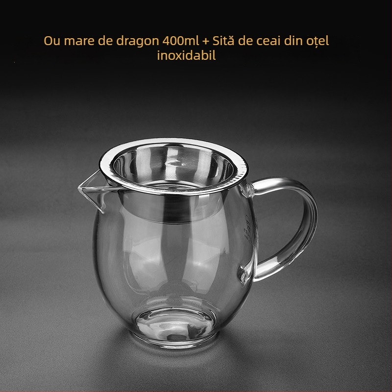 Set de ceai din sticlă groasă, rezistentă la căldură, cu separator și strecurătoare, transparent pentru uz casnic