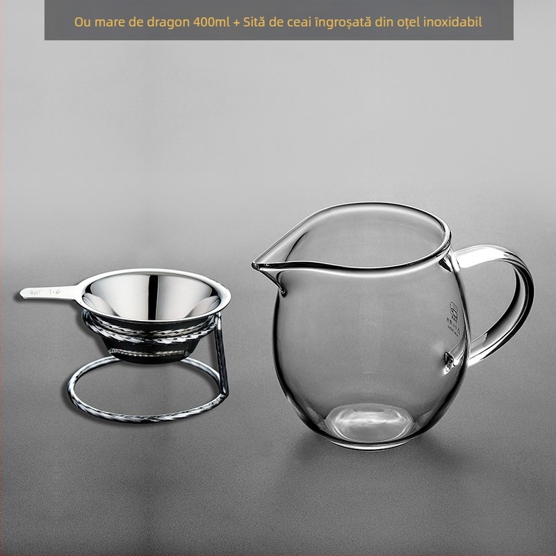 Set de ceai din sticlă groasă, rezistentă la căldură, cu separator și strecurătoare, transparent pentru uz casnic