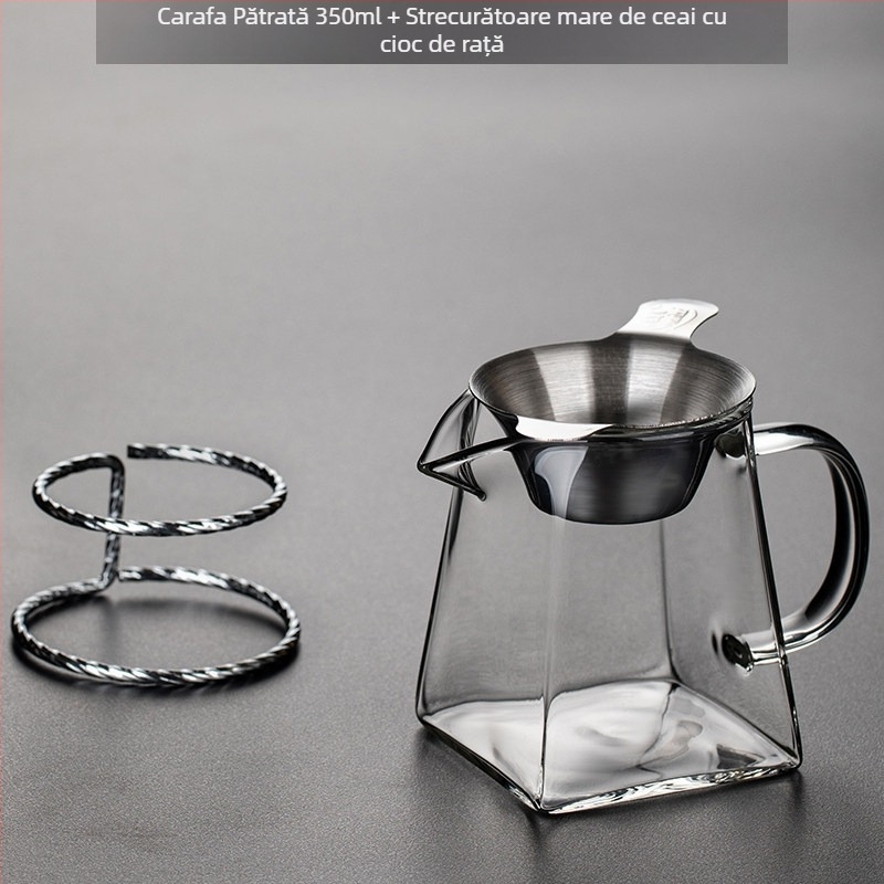Set de ceai din sticlă groasă, rezistentă la căldură, cu separator și strecurătoare, transparent pentru uz casnic