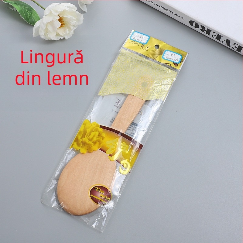 Spatulă de bucătărie din lemn, mâner lung, pentru tigăi antiaderente