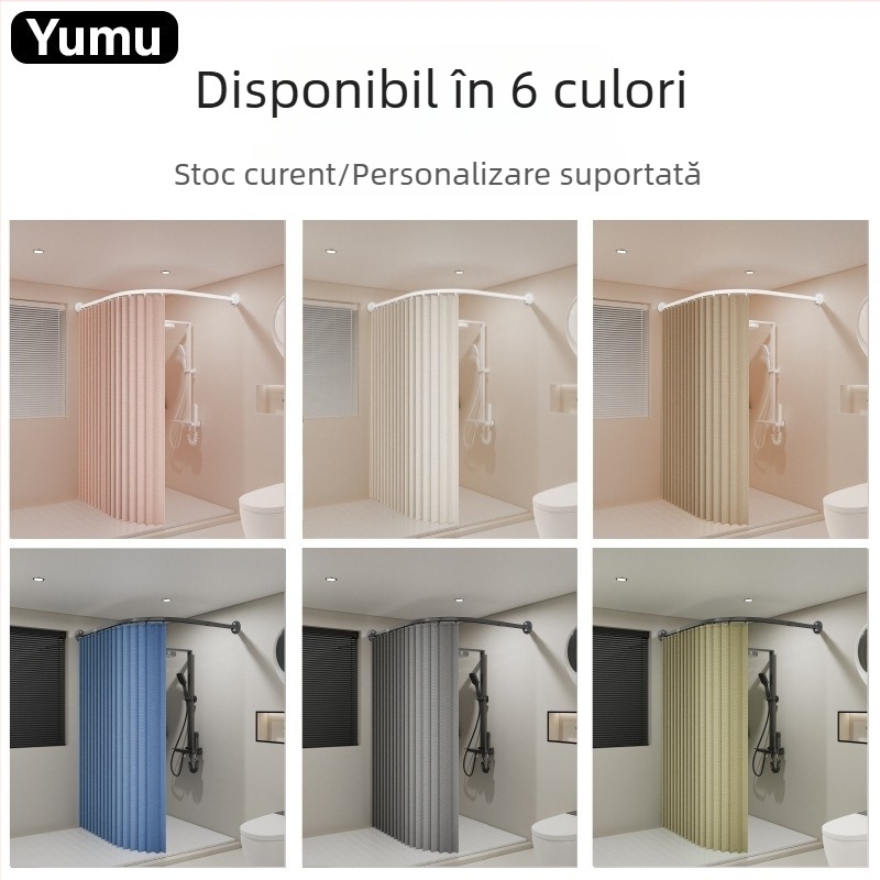 Draperie de duș cu șină curbată, pliabilă, bară de baie premium – fără găuri, perdea impermeabilă de separare a dușului