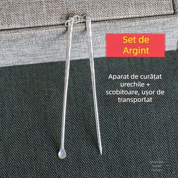 Bețișoare din argint Sterling 925 și lingurițe pentru urechi, lucrate manual, pentru uz casnic, portabile