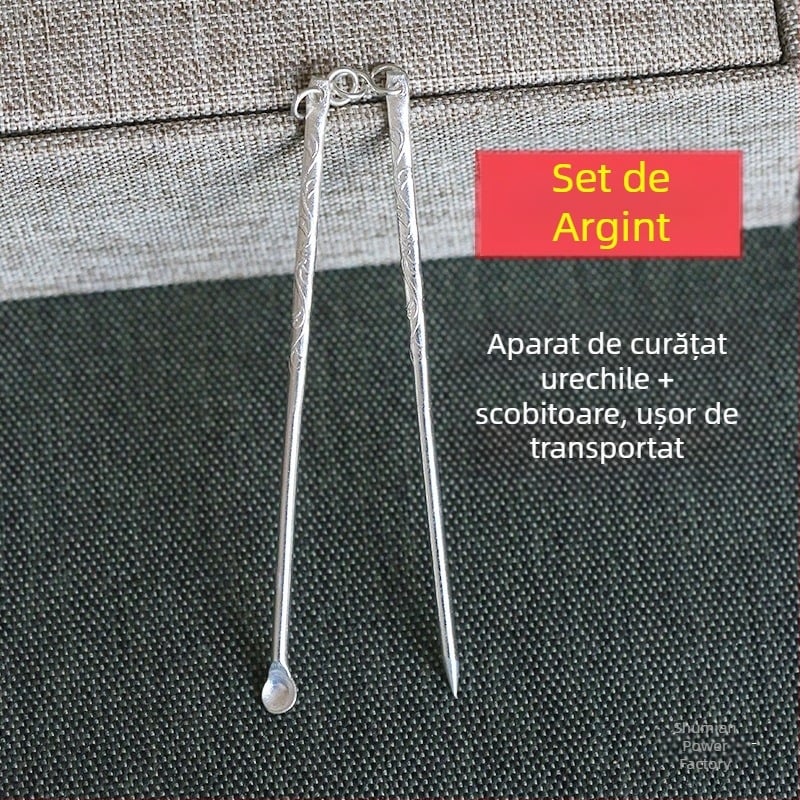 Bețișoare din argint Sterling 925 și lingurițe pentru urechi, lucrate manual, pentru uz casnic, portabile