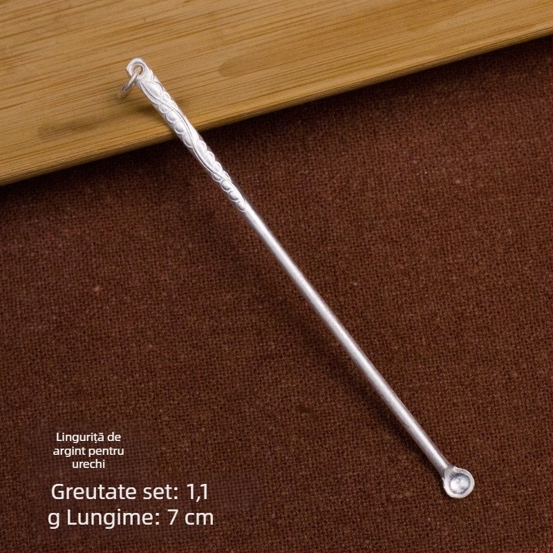 Bețișoare din argint Sterling 925 și lingurițe pentru urechi, lucrate manual, pentru uz casnic, portabile