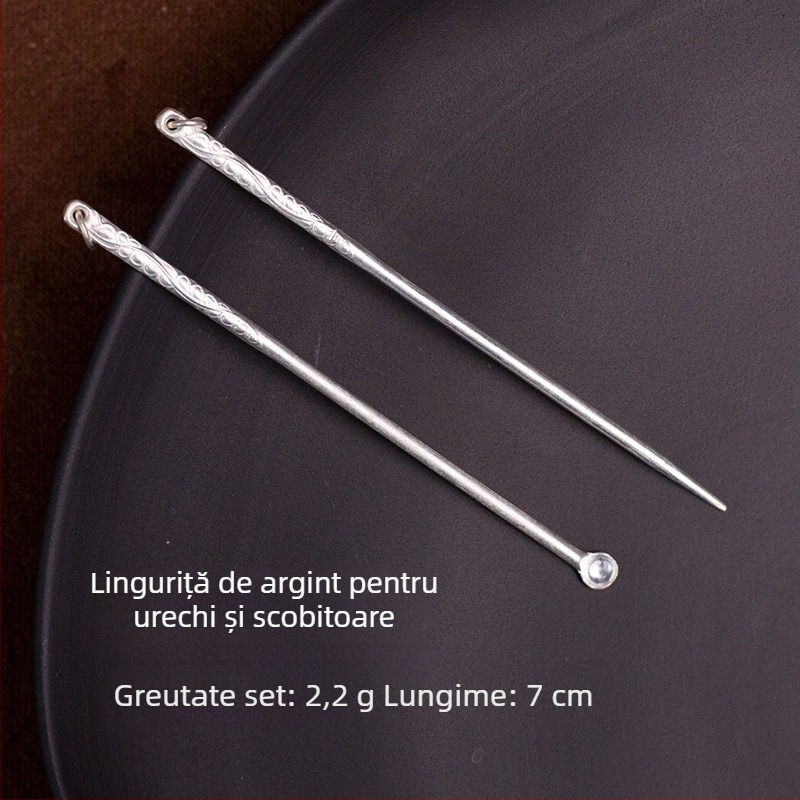 Bețișoare din argint Sterling 925 și lingurițe pentru urechi, lucrate manual, pentru uz casnic, portabile