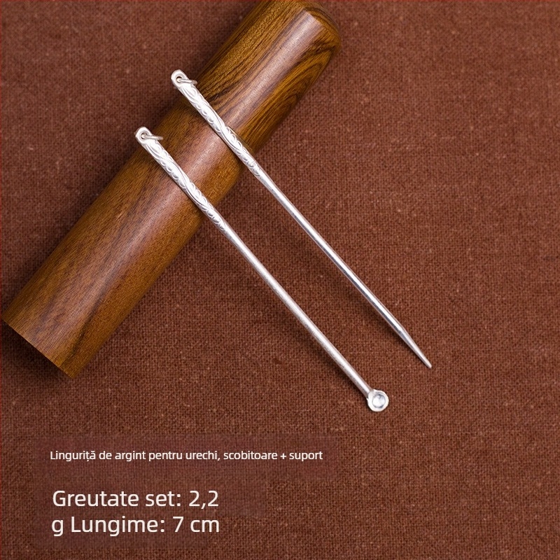 Bețișoare din argint Sterling 925 și lingurițe pentru urechi, lucrate manual, pentru uz casnic, portabile