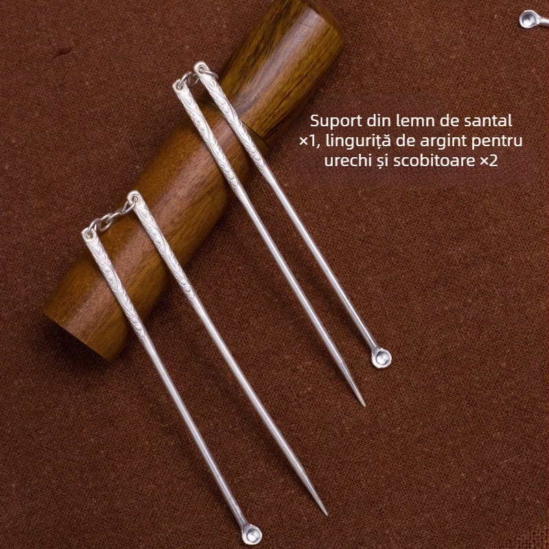 Bețișoare din argint Sterling 925 și lingurițe pentru urechi, lucrate manual, pentru uz casnic, portabile