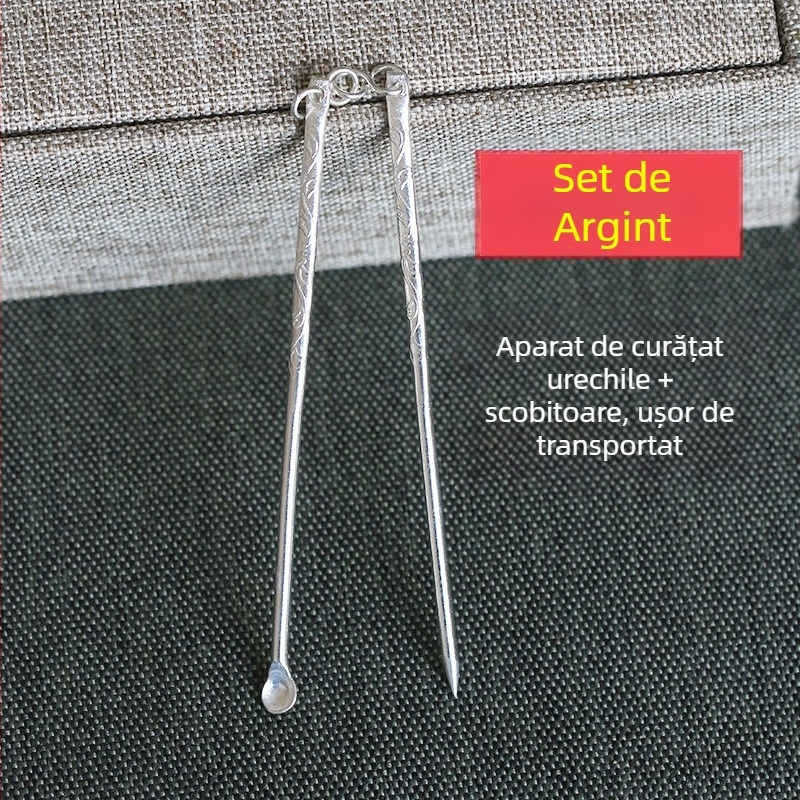 Bețișoare din argint Sterling 925 și lingurițe pentru urechi, lucrate manual, pentru uz casnic, portabile