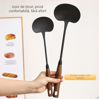 Spatulă de bucătărie cu mâner din lemn, fontă nitrată, spatulă în formă de ciupercă, lingură de supă, ușor de curățat, ustensile de bucătărie