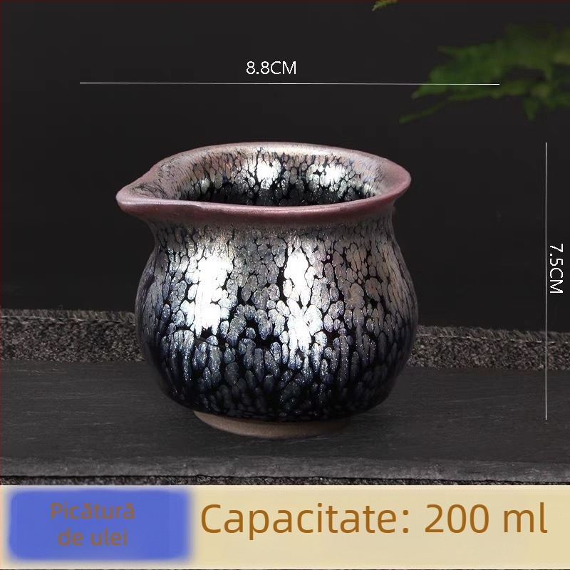 Cană de ceai cu capac și bază, corp din fier, motiv albastru de creatură mitică și flori, accesorii pentru ceremonia ceaiului