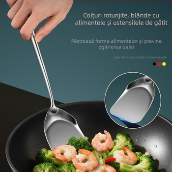Spatulă de bucătărie din oțel inoxidabil 304, cu mâner lung, spatulă 2-in-1 pentru prăjit