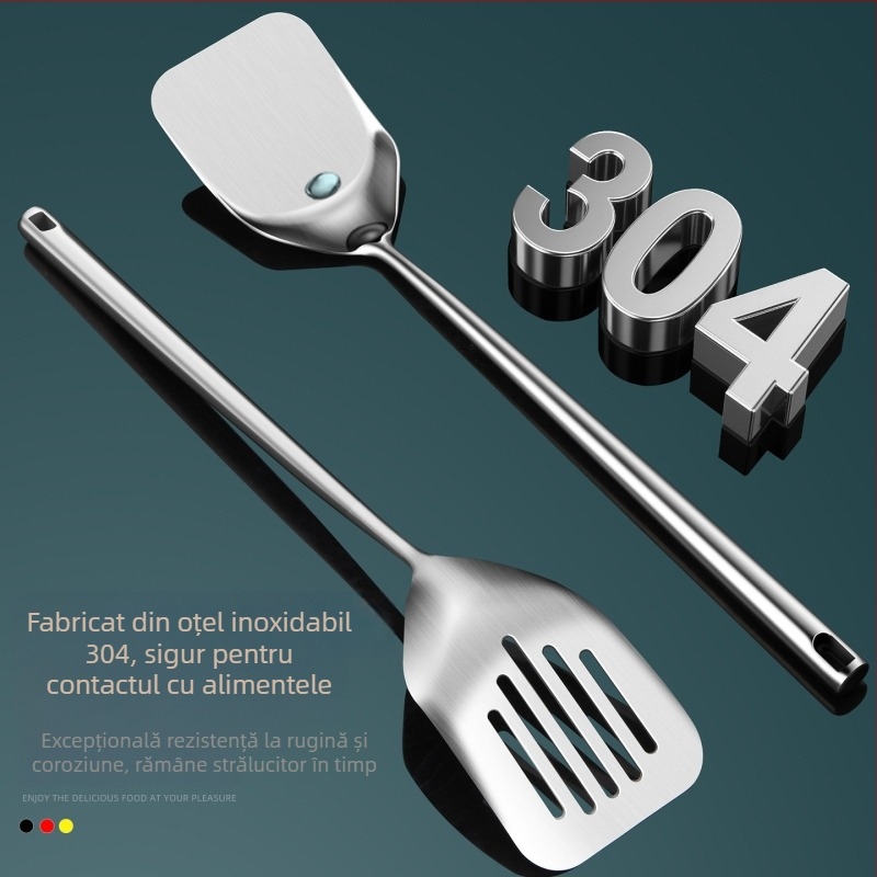 Spatulă de bucătărie din oțel inoxidabil 304, cu mâner lung, spatulă 2-in-1 pentru prăjit