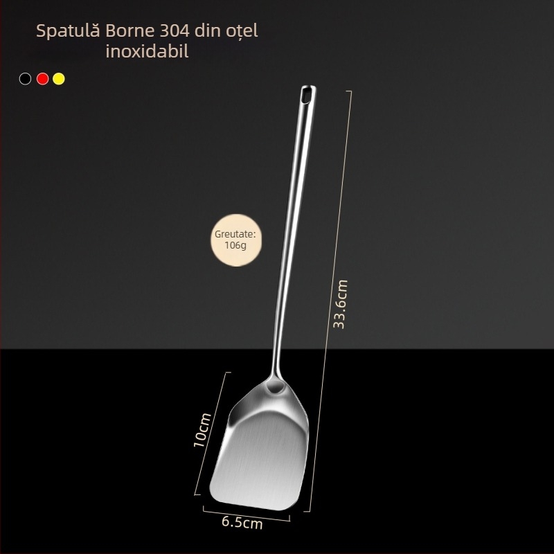 Spatulă de bucătărie din oțel inoxidabil 304, cu mâner lung, spatulă 2-in-1 pentru prăjit