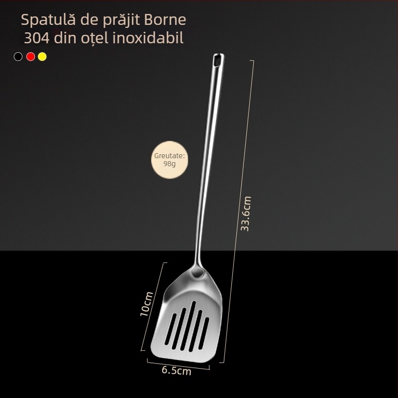 Spatulă de bucătărie din oțel inoxidabil 304, cu mâner lung, spatulă 2-in-1 pentru prăjit