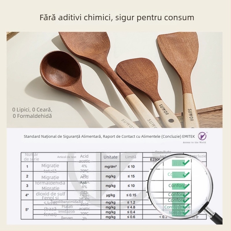 Spatulă din lemn pentru tigăi antiaderente, spatulă din nuc negru, spatulă de bucătărie rezistentă la temperaturi înalte