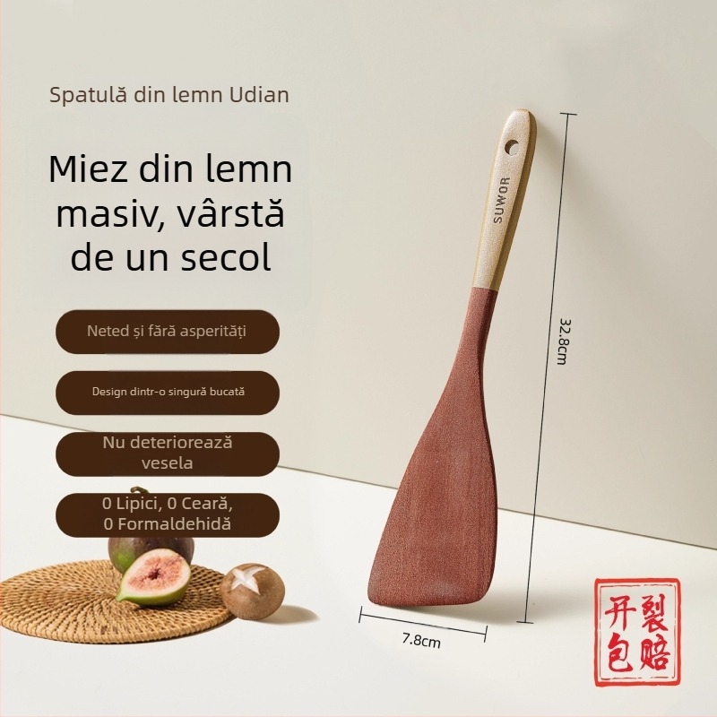 Spatulă din lemn pentru tigăi antiaderente, spatulă din nuc negru, spatulă de bucătărie rezistentă la temperaturi înalte