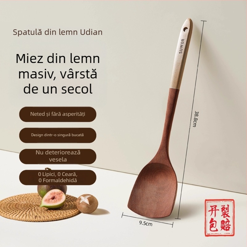 Spatulă din lemn pentru tigăi antiaderente, spatulă din nuc negru, spatulă de bucătărie rezistentă la temperaturi înalte