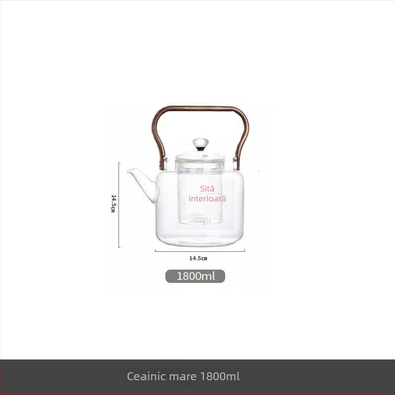 Ceainic din sticlă, 2000 ml, capacitate mare, pereți groși, rezistent la temperaturi înalte, pentru prepararea ceaiului