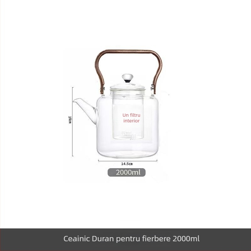 Ceainic din sticlă, 2000 ml, capacitate mare, pereți groși, rezistent la temperaturi înalte, pentru prepararea ceaiului