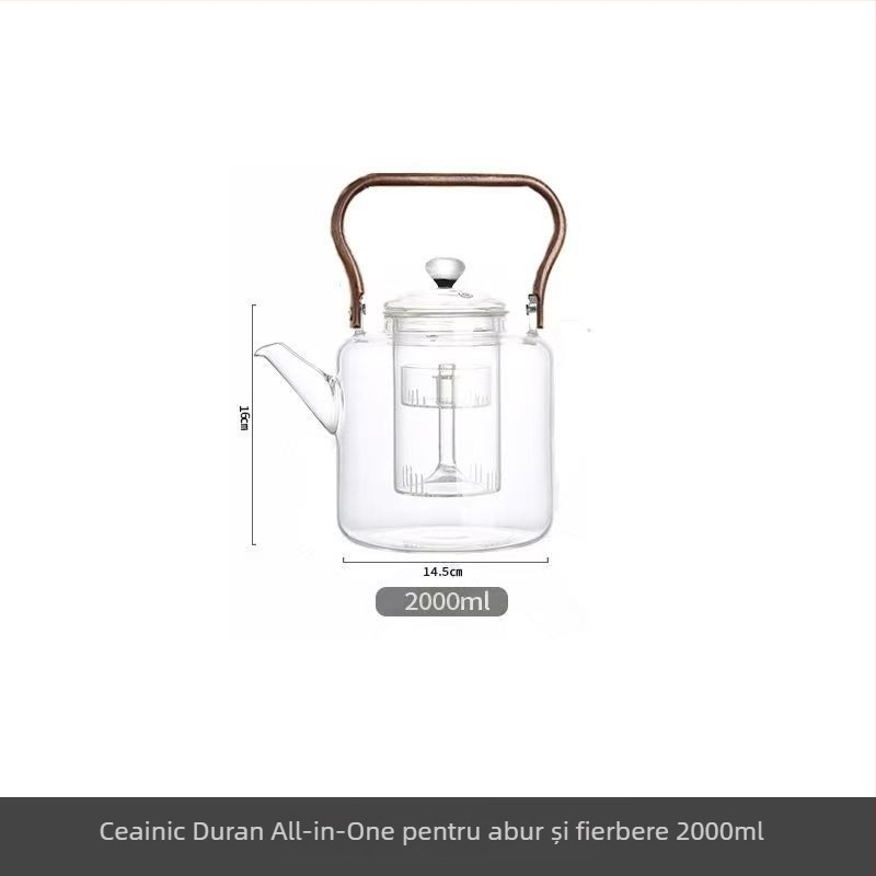 Ceainic din sticlă, 2000 ml, capacitate mare, pereți groși, rezistent la temperaturi înalte, pentru prepararea ceaiului