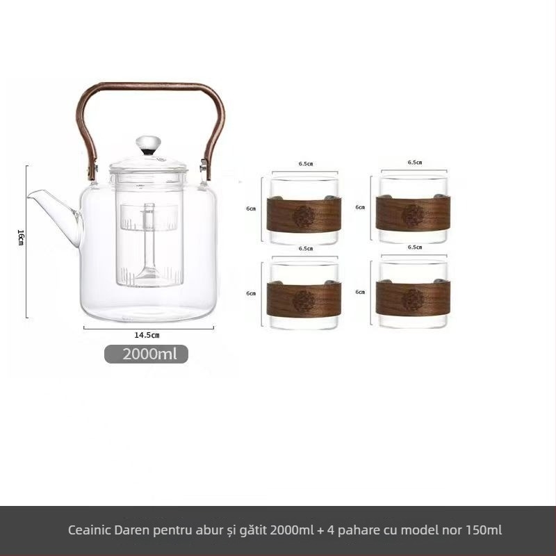 Ceainic din sticlă, 2000 ml, capacitate mare, pereți groși, rezistent la temperaturi înalte, pentru prepararea ceaiului