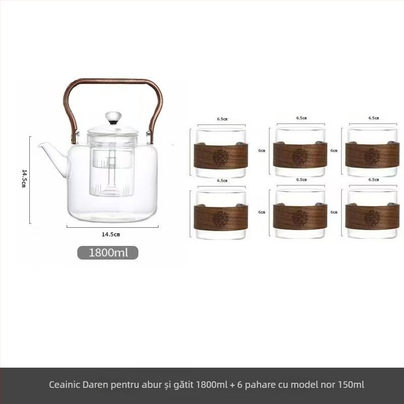 Ceainic din sticlă, 2000 ml, capacitate mare, pereți groși, rezistent la temperaturi înalte, pentru prepararea ceaiului