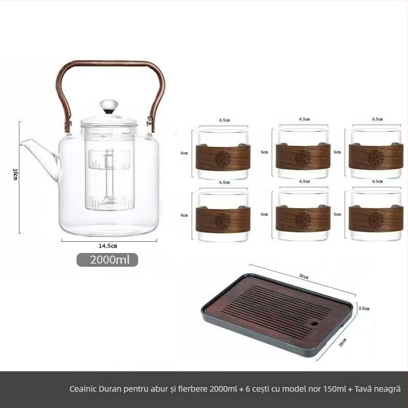 Ceainic din sticlă, 2000 ml, capacitate mare, pereți groși, rezistent la temperaturi înalte, pentru prepararea ceaiului